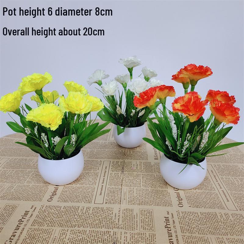 Small Silk Carnation Decorative Flower In Pot for Living Room, Coffee Table, or Dining Table Arrangement