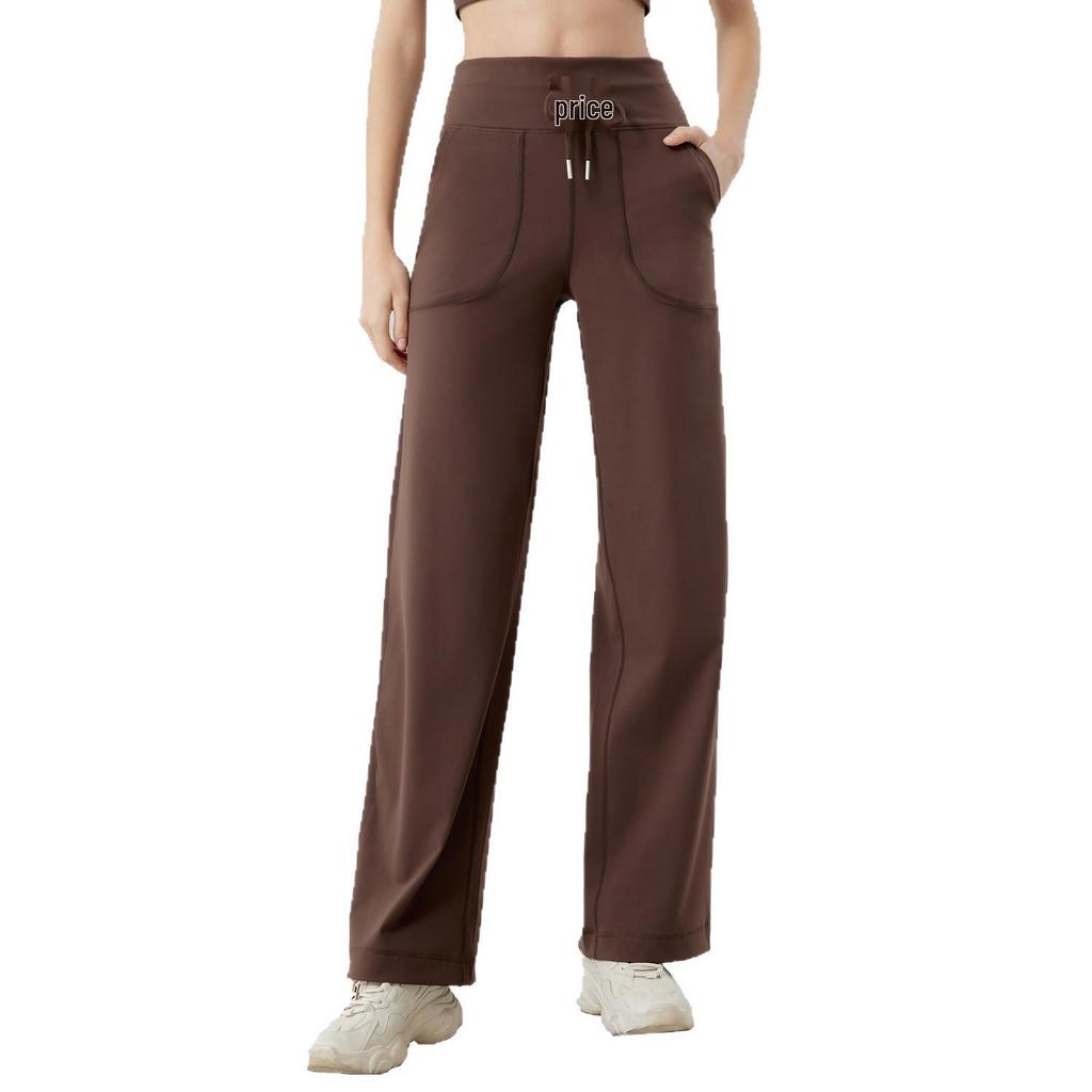 Dámské široké kalhoty se stahovací šňůrkou na jógu a fitness - Volné, ležérní a zeštíhlující design s rovnými nohavicemi