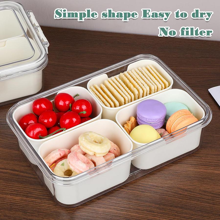 Divided Serving Tray with Lid-Snackle Box Container for Portable Snack Platters-Clear Organizer for Candy, Lunch Bento Box