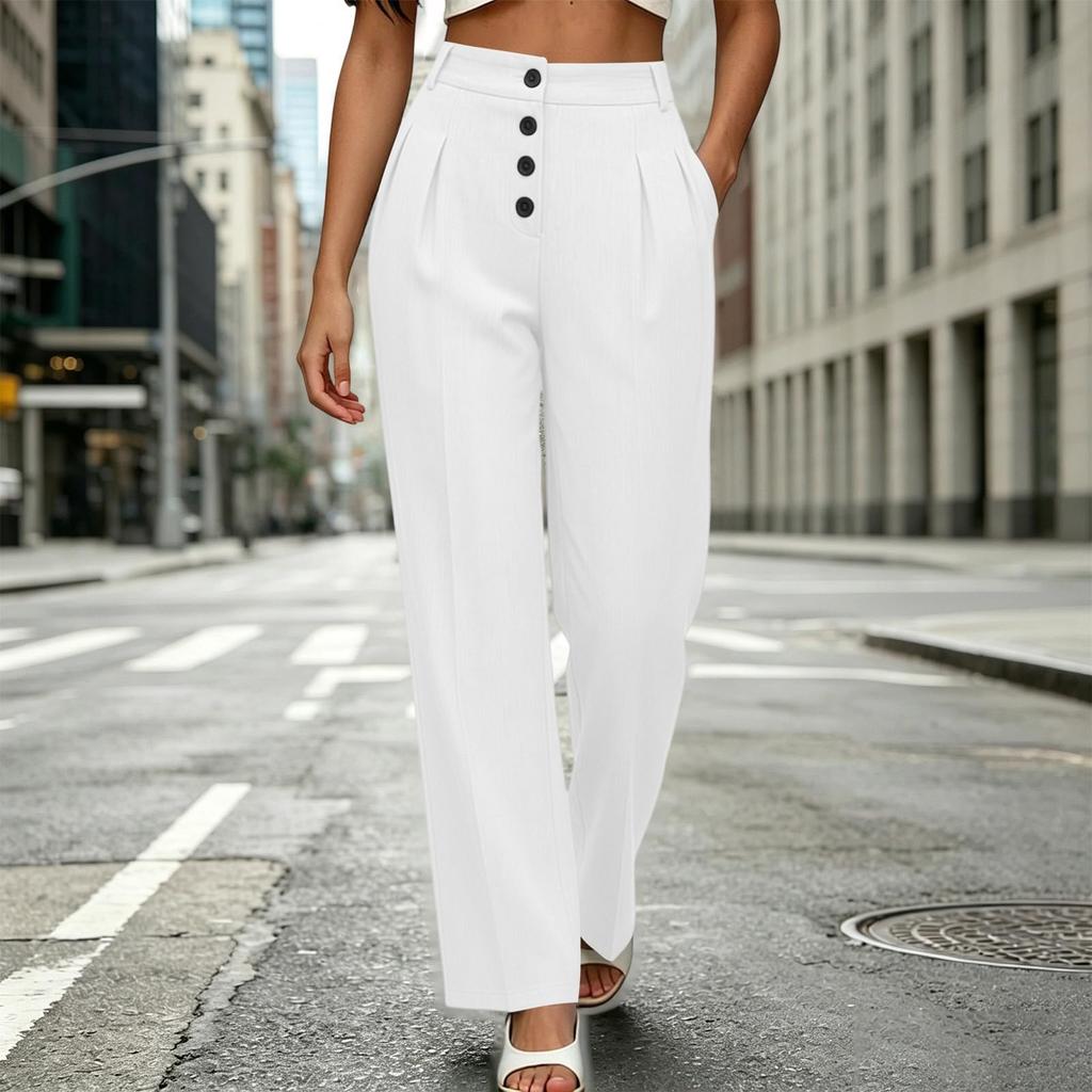Women's Casual Wide Leg Pants - Color Mid- Loose Fit Trousers for Daily Wear