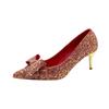 fashion Bling Shiny Glitter Pumps Women Slip-On Sweet Bowknot High Heels Shoes Woman Shining Thin Heels Wedding Party Shoes 2024