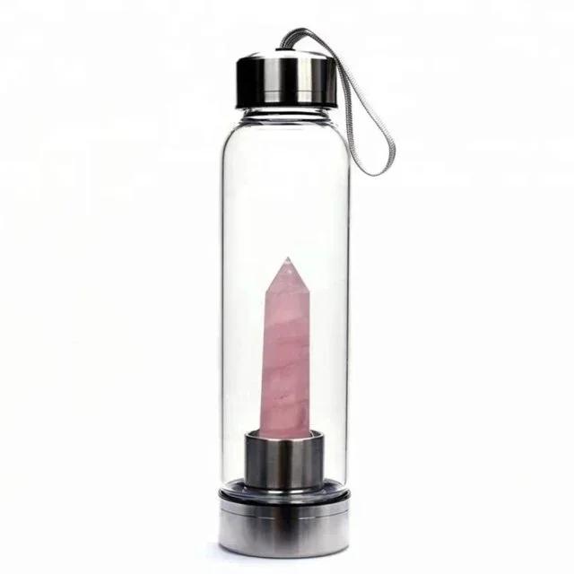 Water Bottle Natural Crystal Stone Diamond Point Healing Obelisk Wand Healing Elixir Quartz Crystal Gem Colors Rope Gemstone Cup