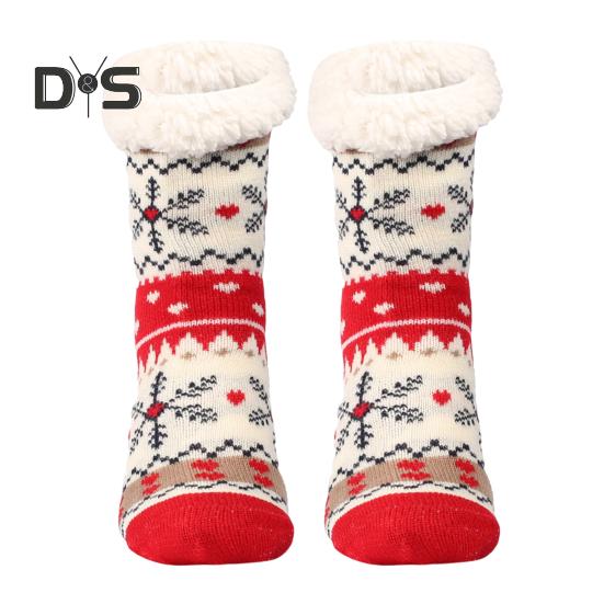 1 Pair Winter Floor Socks Thickened Fuzzy Plush Warmth Retention Christmas Print Leg Warmer Silicone Bottom Fall Winter Floor Socks Holiday Gift