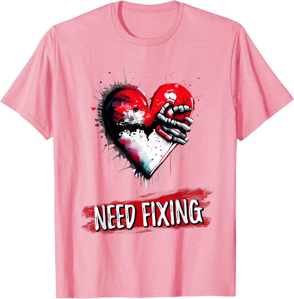 T-shirt Graphique Cœur Brisé à Réparer Homme Décontracté Manches Courtes Col Rond T-shirt Quotidien