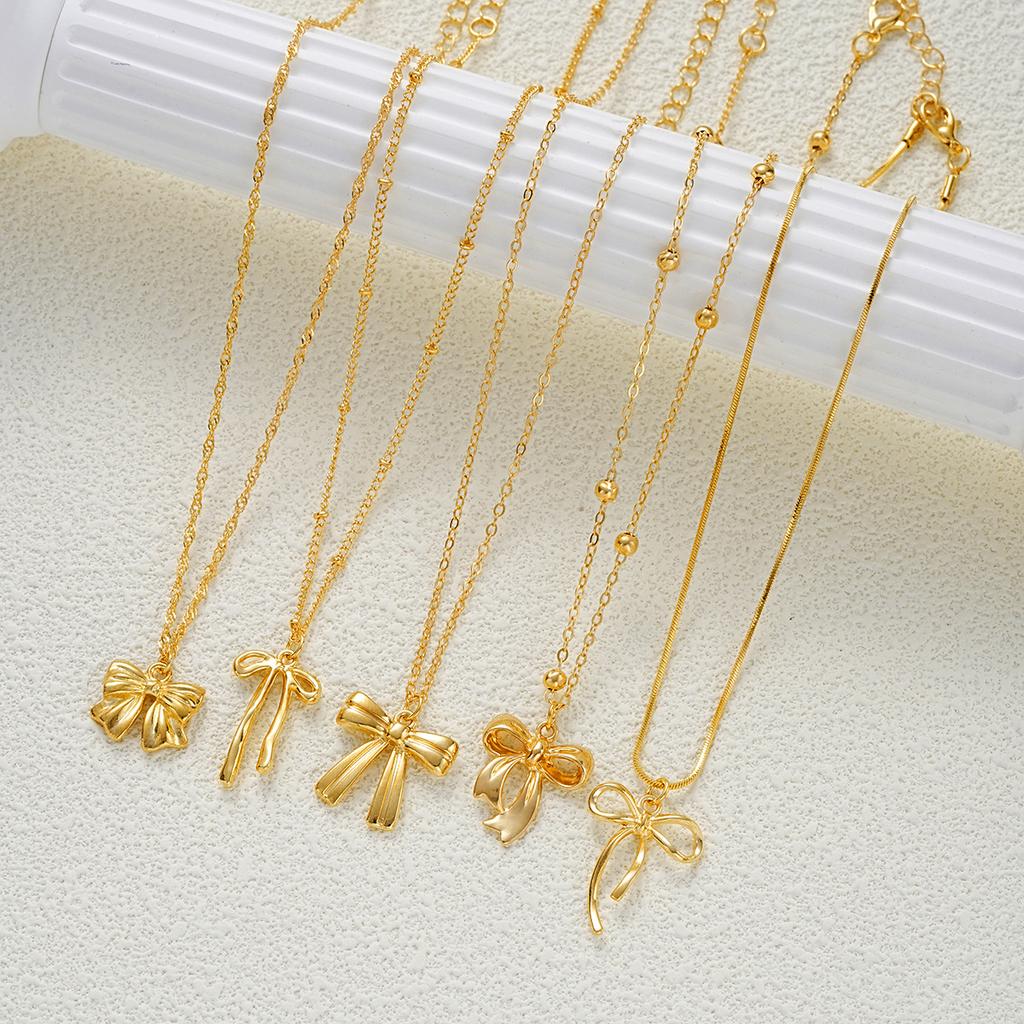 5pcs Fashion Elegant Bowknot Design Necklace Set for Women Vintage Simple Multi-Layer Tassel Pendant Necklaces Holiday Jewelry