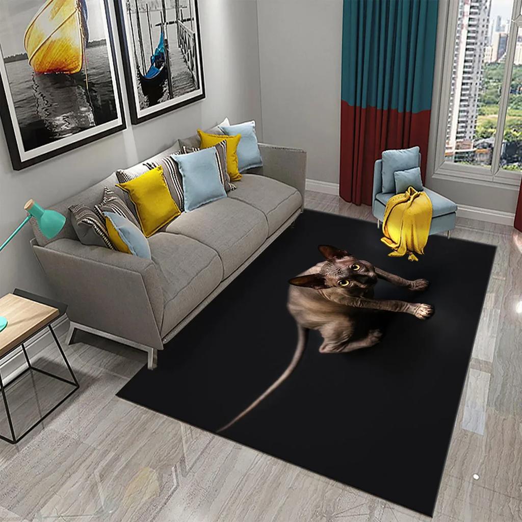 3D Sphynx Cat Carpet Cute Hairless Cat Rugs for Children's Bedroom Living Room Decor Carpet Kitchen Bathroom Non-Slip Area Mats