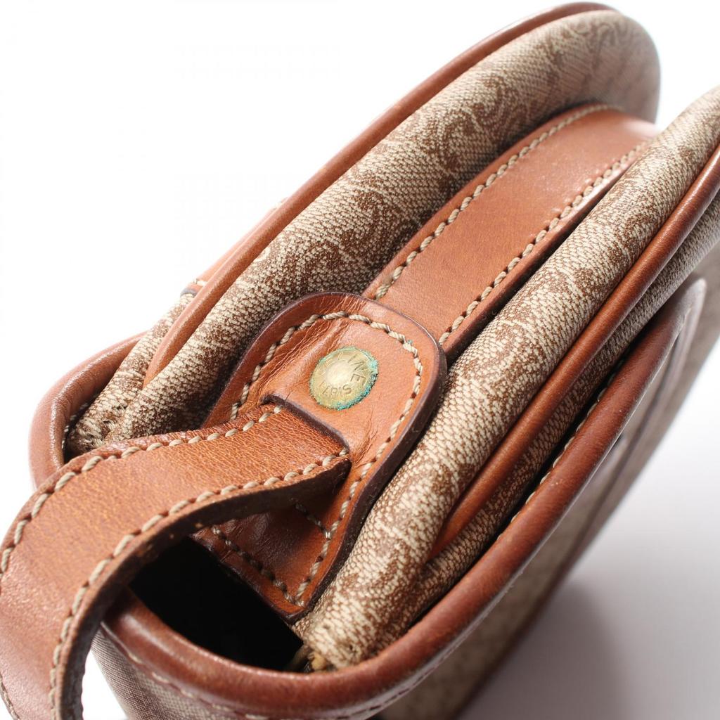 Used CELINE Triomphe Shoulder Bag PVC coated canvas leather Beige Brown Used Women