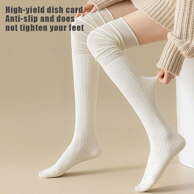 Solid Color Thigh High Stockings Women Trendy Casual Over The Knee Female Long Socks Thermal Warm Cotton Tall Tube Leggings