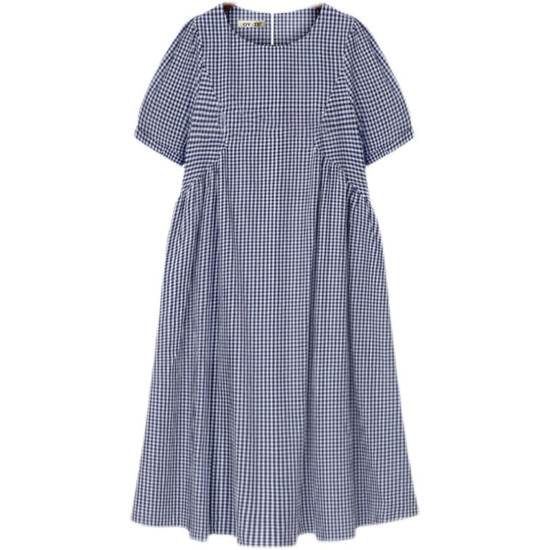 European Dress Plaid Loose Short Sleeve Dress