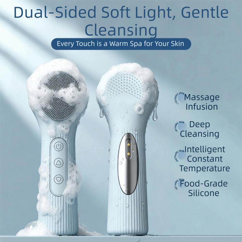 Waterproof Silicone Facial Cleanser Ultrasonic Heated Facial Brush Face Scrubber Household Use