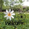 Wrought Iron Daisy Bicycle Welcome Sign - 47.2 Inch Outdoor Vintage Garden Yard Creative Welcome Art Decoration