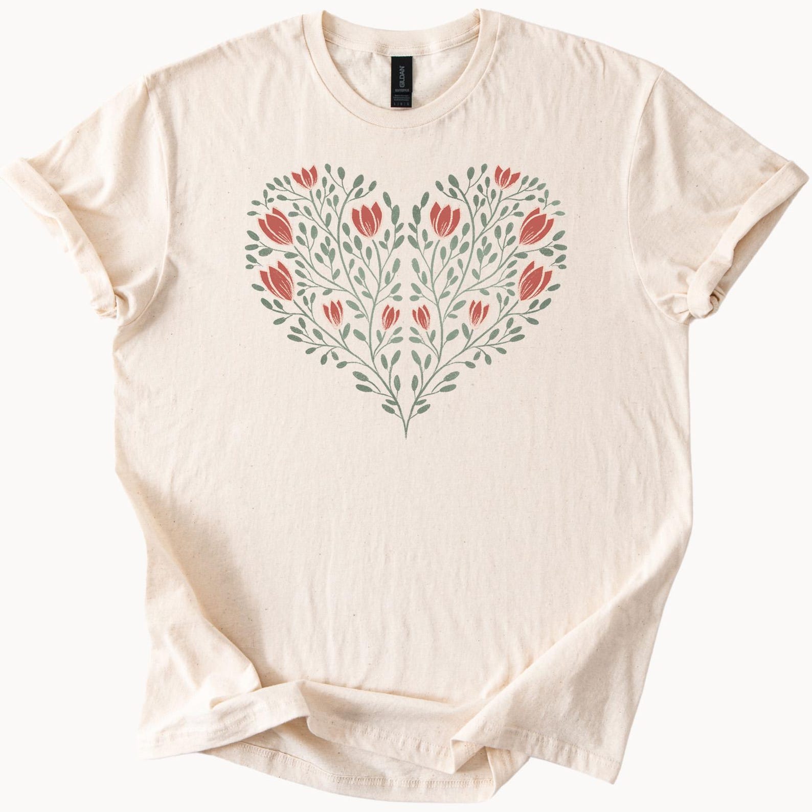 Floral Heart Blossom Graphic Shirt Tshirt Nature Inspired Tee 150