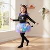 Costum pisică body cu strat de fustă pentru fete, copii mici, Halloween, Cosplay,
