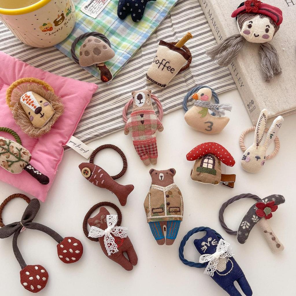 Koreanische Cartoon-Stoff-Baumwoll-Haargummis - Nicht-schädigende elastische Haaraccessoires für Mädchen, perfekt für Herbst und Winter