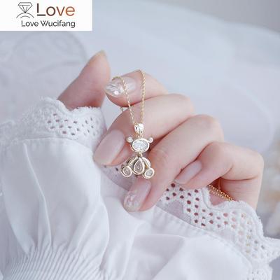 Korea Modeschmuck 14K Echtgold Plating Kupfer Intarsien Zirkon Halskette Niedliche Mechanische Bär Damen Schlüsselbein Halskette