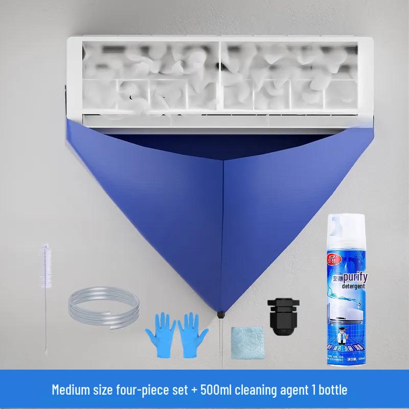 Air Conditioner Cleaning Kit: Water Collection Bag, Cover, Towel, Brush, Gloves & Pipe Protection - 4-in-1 Set.