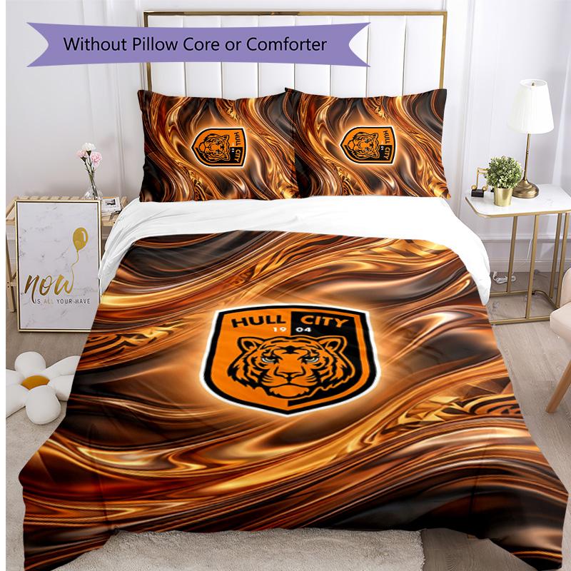 Set Lenzuola Stampato Hull City Football 3 Pezzi, Comodo Set Copripiumino per Camera da Letto Amico della Pelle