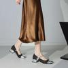 Krazing Pot Cow Skin Spring Summer Size 41 Thick Med Heels Women Square Toe Mixed Color Crystal Heels Pumps