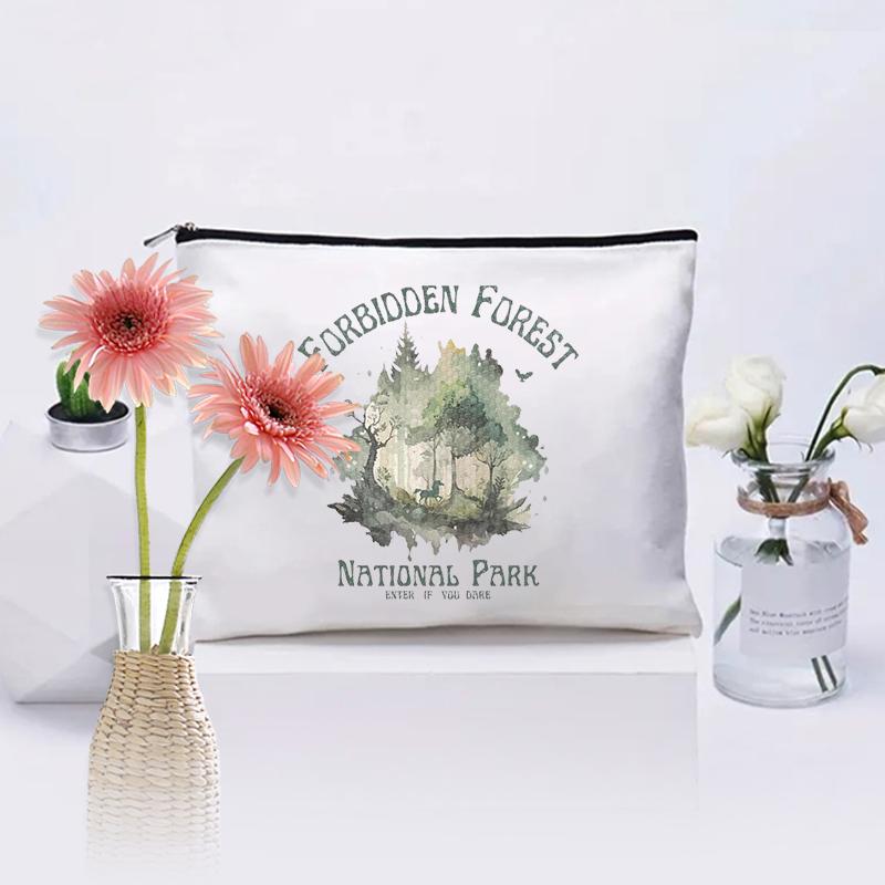 

Magic Forest Inspired Cosmetic Bag Storage Zipper Pouch Canvas Pencil Case White Makeup Bags Travel Organizer Friend Book Gifts