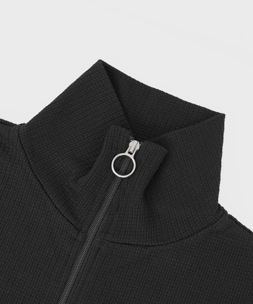 Acha 2-Way High-Neck Short-Sleeve Zip-Up _ Black
