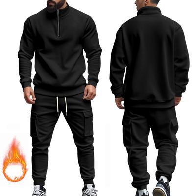 Klassisches schwarzes Plus-Size-Herbst-Winter-Herren-New-Style-amerikanisches Herren-Casual-Plüsch-Warmreißverschluss-Herren-Sporthosen-Set