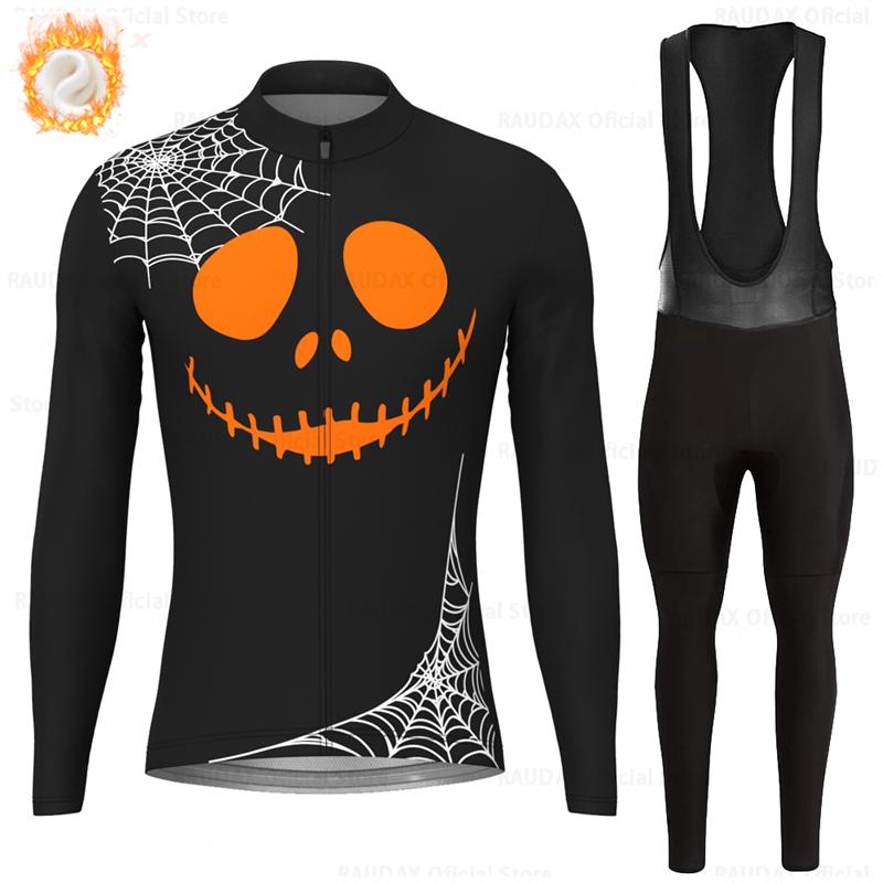 Men's Cycling Jerseys Set Halloween Winter Thermal Fleece Long Sleeve Coat Riding Bike Jacket Cycling Suits Set Ropa Ciclismo