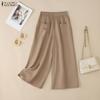 ZANZEA Women Summer Casual Elastic Waist Loose Cropped Pants