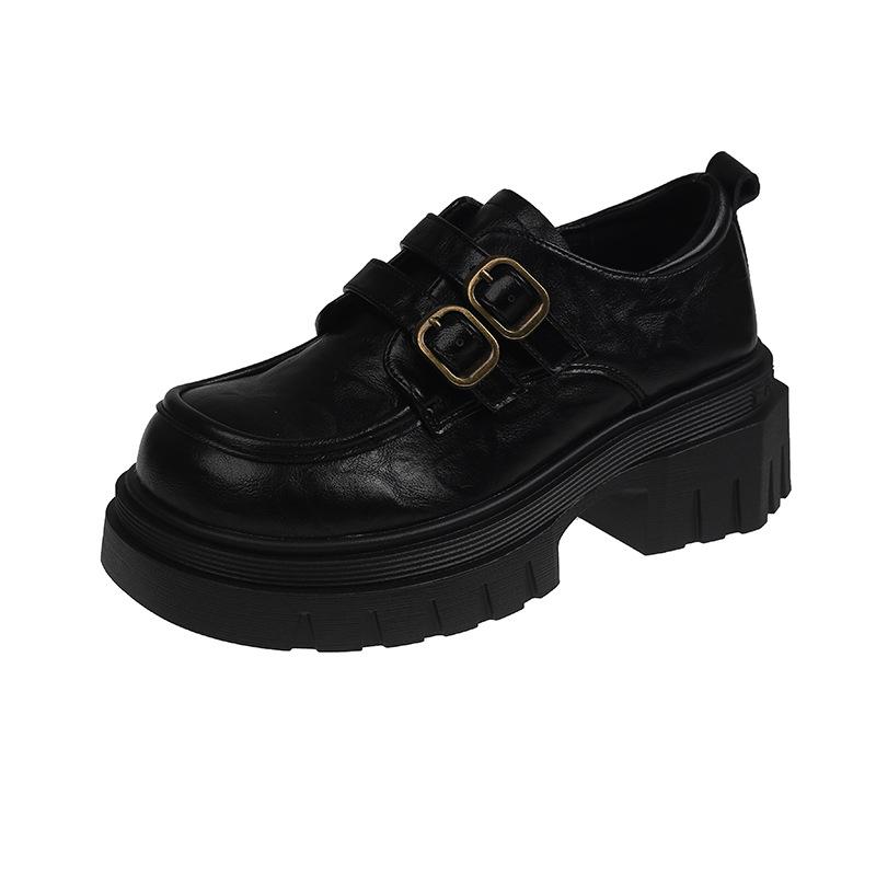 

Женские туфли на платформе в британском стиле, кожаные, черные, с одной педалью, туфли-лодочки в стиле ретро для женщин 35 чёрный