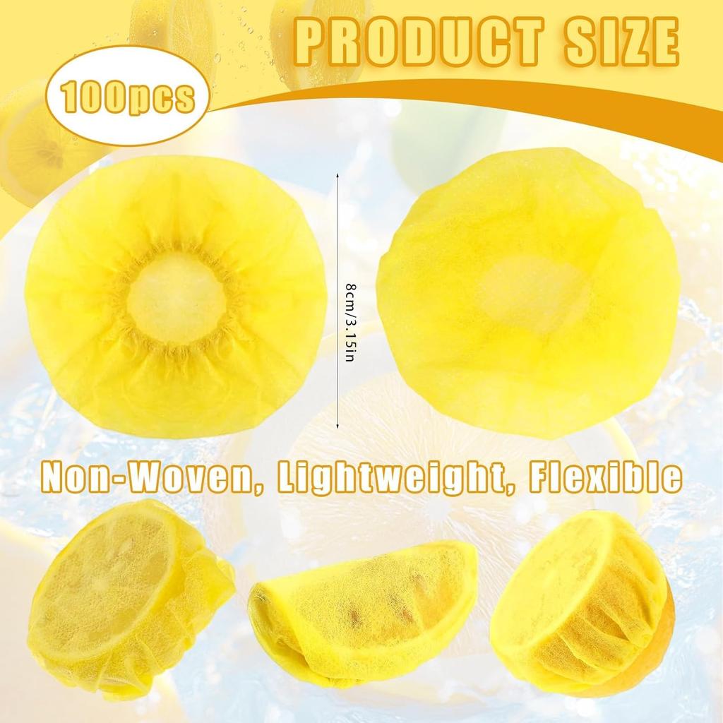 100 Pcs Yellow Lemon Nets for Squeezing, Disposable Lemon Covers for Squeezing Juice & Filtering Seeds, Elastic Mesh Wraps for Citrus Wedges