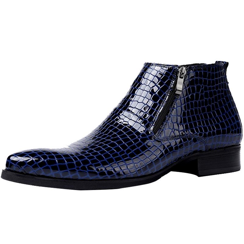 Herren Echtleder Stiefel mit spitzer Zehenpartie, geprägtem Muster und Reißverschluss