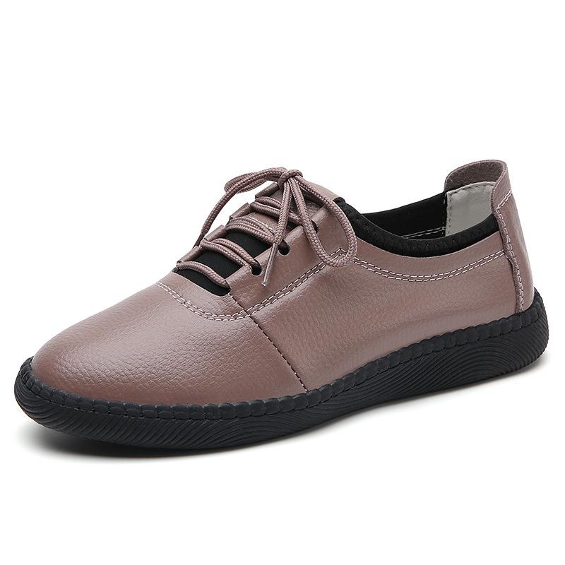 

Осень новые туфли на плоской подошве из маленькой кожи женские универсальные повседневные одинарные туфли легкие нескользящие подошва из говяжьей кожи туфли для мамы 41 коричневый