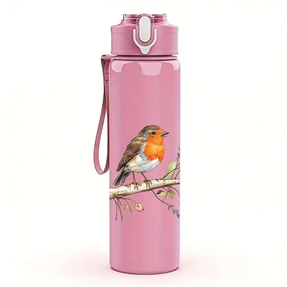 1PC Bird Lavender Branch Art Print 750ml Color Plastic Sports Water Bottle Leakproof Flip Straw Lid Suitable for Sports Office Home Use