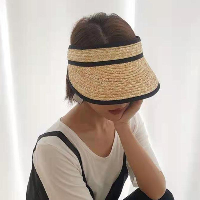 Women Without Top Visor Caps Summer Straw Sun Hats UV Beach Hat Elastic Head Circumference Kentucky Derby Holiday