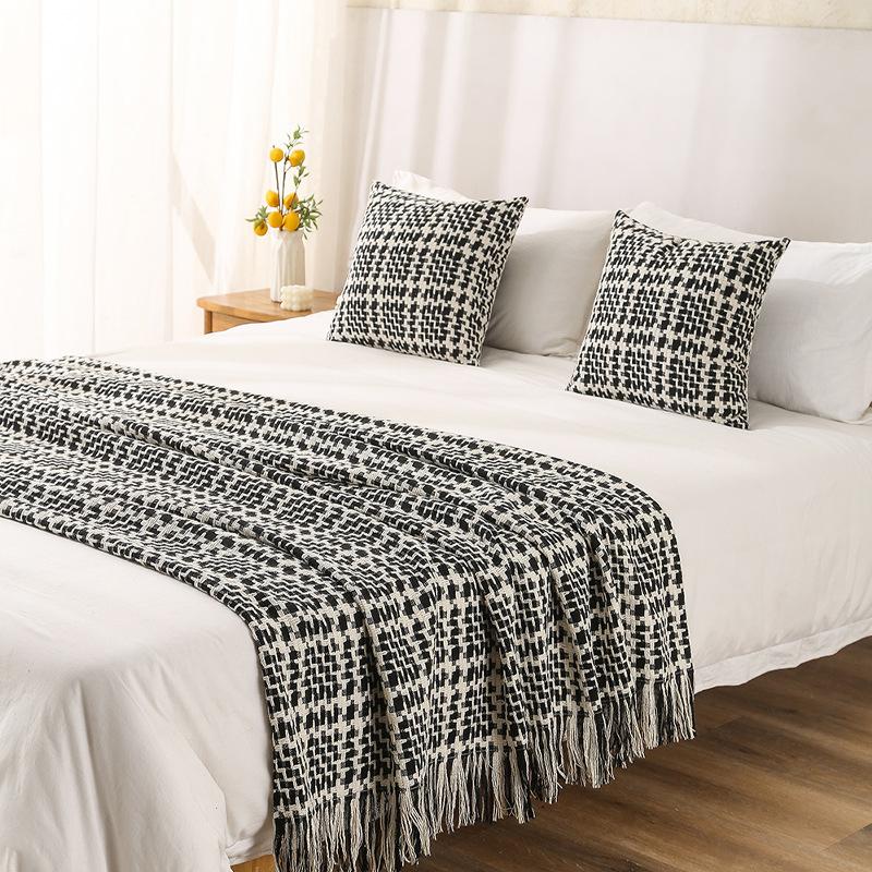 French Bed Cover Weaving Grid Bed Flag Hotel and Homestay Bed End Towel Living Room Sofa Background Decorative Blanket Multi Functional Bedding