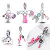 Plated 925 Silver Pink Cosmetics Charms Fit 925 Charms Bracelet Beads Jewelry Gifts for Women