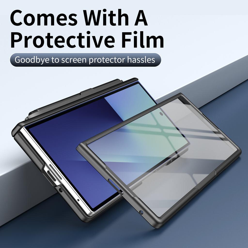 Case for Samsung Galaxy Galaxy Z Fold 7 6 5 4 3 with S Pen Holder & Stylus, Invisible Kickstand,Built In Screen Protector Cover Phone Bumpers