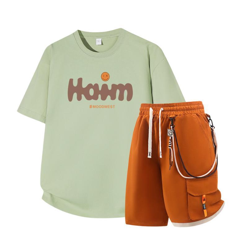 Dmo Men's Short Sleeved Set Summer Short Sleeved Slim Fit Upper Garment Men's Two-piece Set