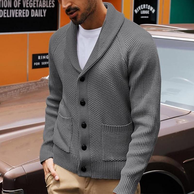 Men S Knitted Cardigan Long Sleeve Lapel Pocket Casual Winter Sweater