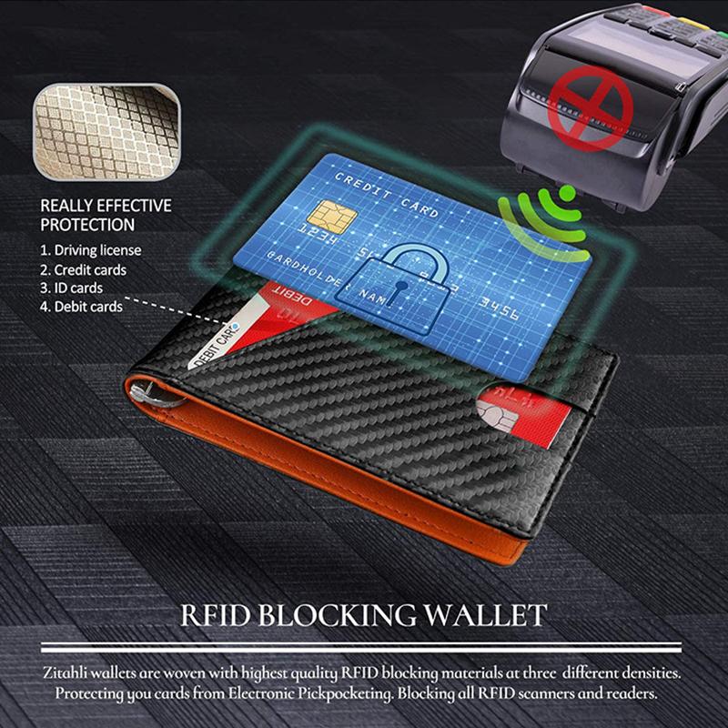 Ultra-dünne Herren Geldbörse Geldklammer Carbonfaser Kartenhalter Geldbörse Rfid Schlanke Geldklammern Geldbeutel Hülle Cartera Hombre