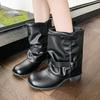 Fashion Casual Make Old Pleated Riding Boots Women 2025 Fashion Square Toe Mid Calf Western Boots Sexy Y2K Music Festival Shoes Women