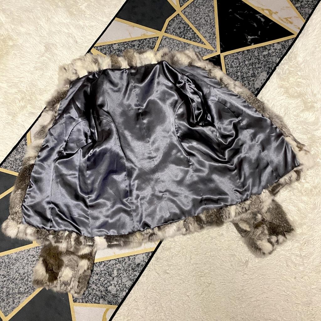 Total Length 65cm Rabbit Short-Length Coat Jacket Real Fur Size F (Equivalent to L) Beige White Silver Gray