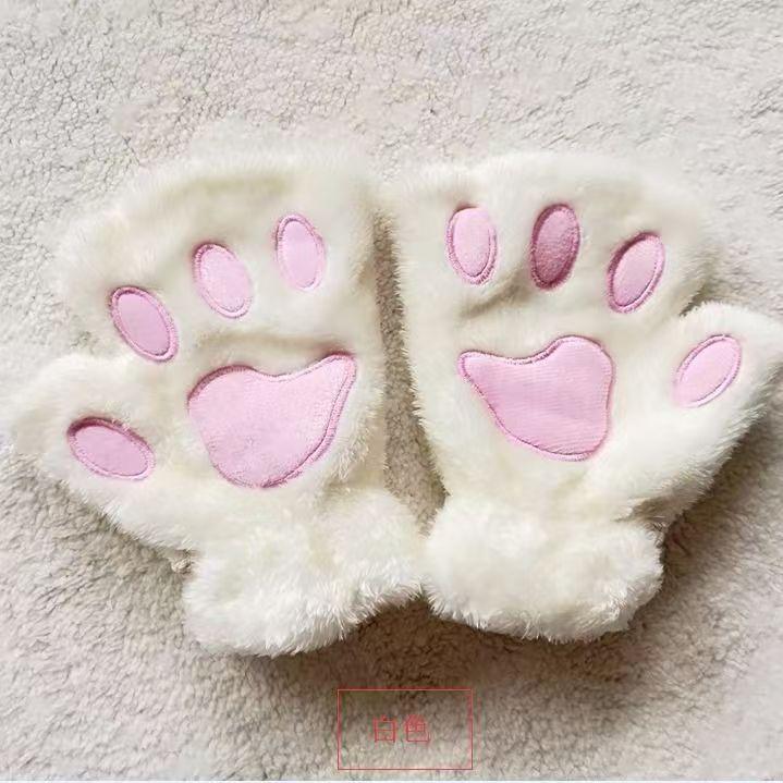 Half-finger Cat Claw Gloves Girl Winter Cute Warm Gloves Winter Plush Thickened Five-finger Plush Gloves