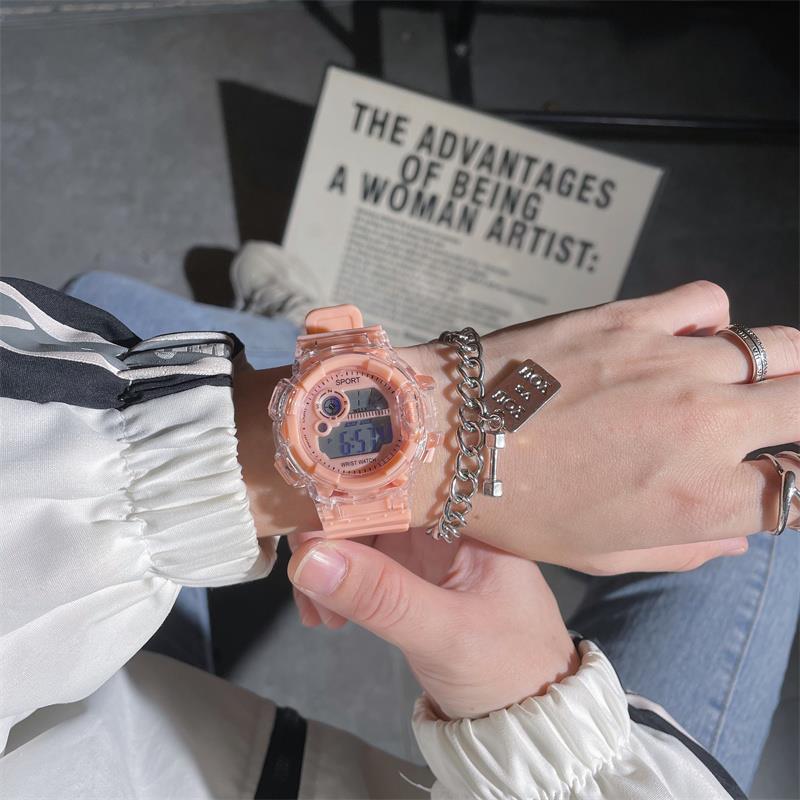 Electronic watch women's model, transparent smart sports multi-functional trend luminous watch for middle and high school students