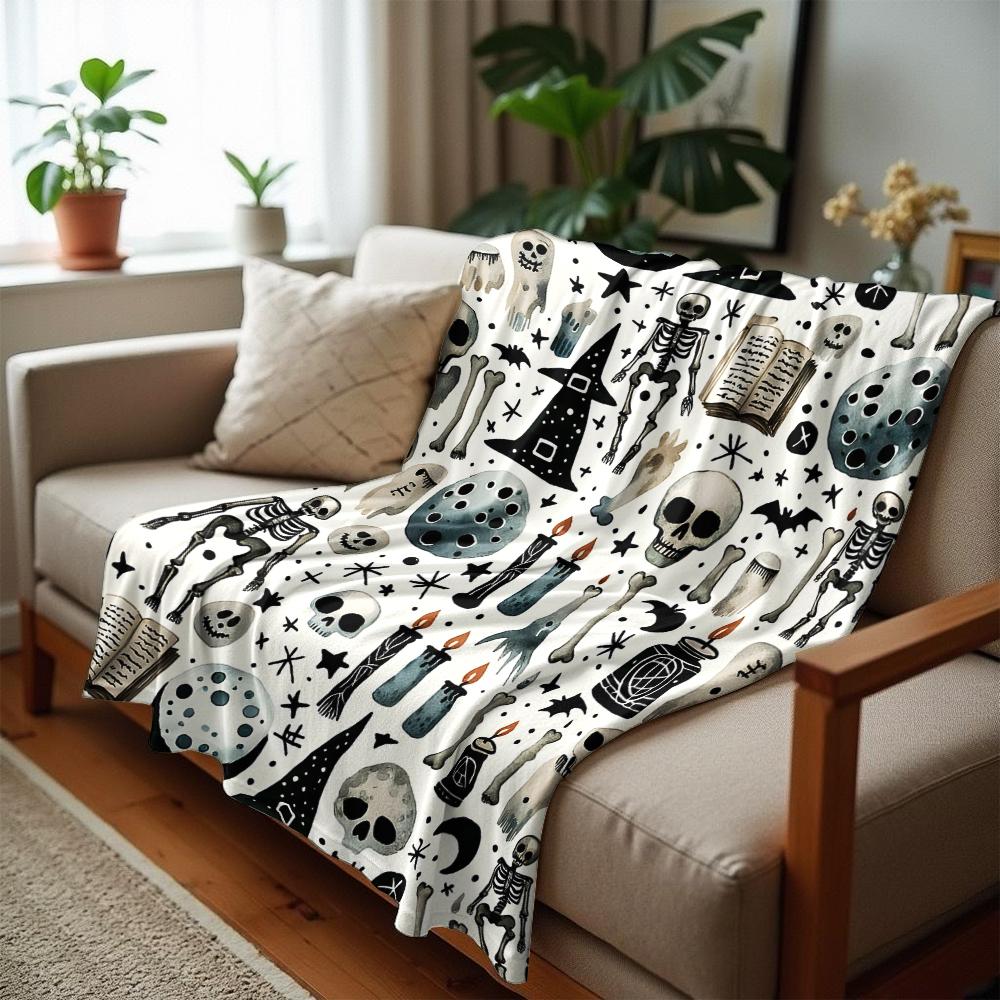 Skeleton Icon Cartoon Anime Print Flannel Blanket Soft Warm Throw for Kids Bedroom Sofa Christmas Office Car