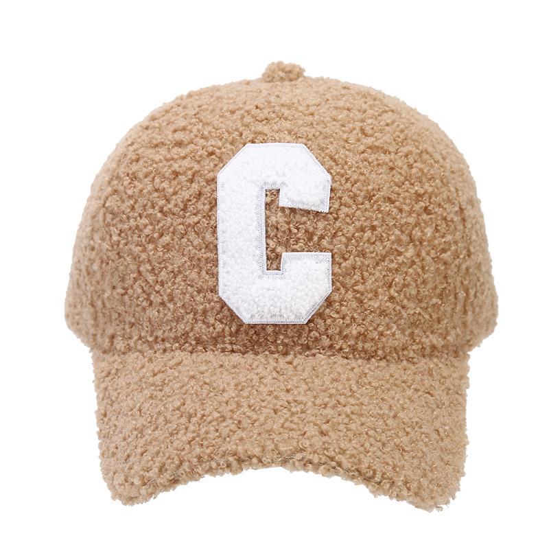 New Autumn and Winter Lamb Velvet Baseball Cap for Women Thickened and Warm Peaked Cap for Men Korean Style C Letter Casual All Match Hat