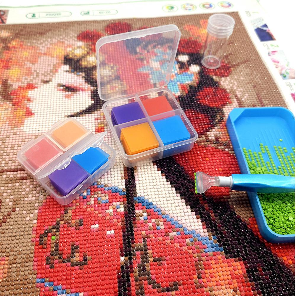 DIY Vícebarevné diamantové malování Vrtací pero se silikonovými bloky a volitelnou barevnou krabičkou