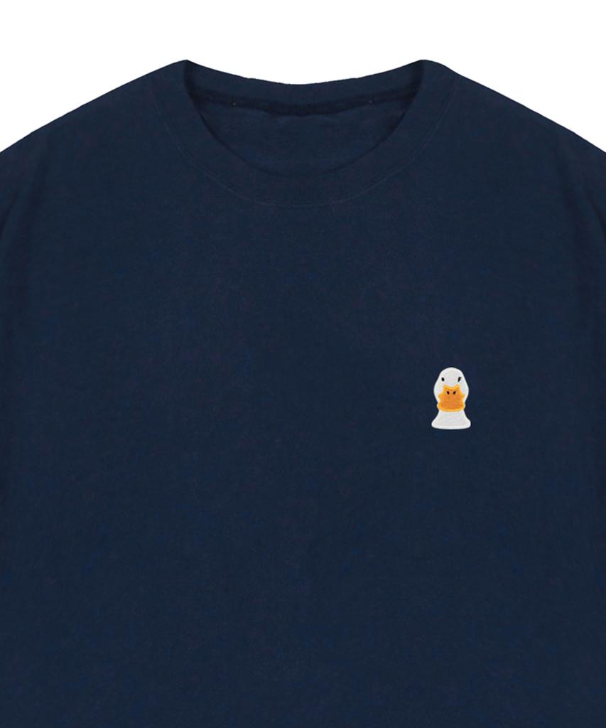 GRAVER [Unisex] Duck Face Embroidered Smile Short Sleeve T-Shirt_Navy