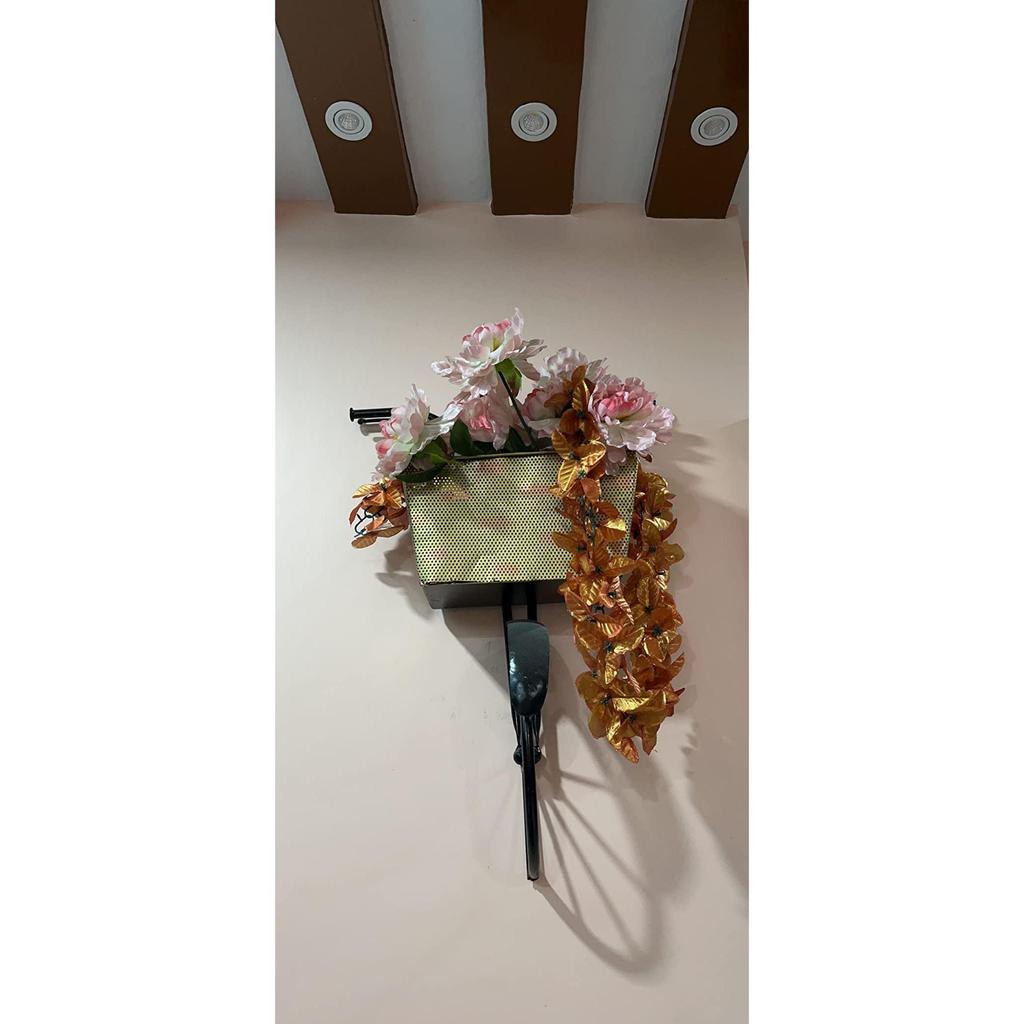 Żelazny rower ścienny do książek, dekoracyjny kwiatowy - (Czarny, Średni) 76,2L x 53,3W centymetrów, metal