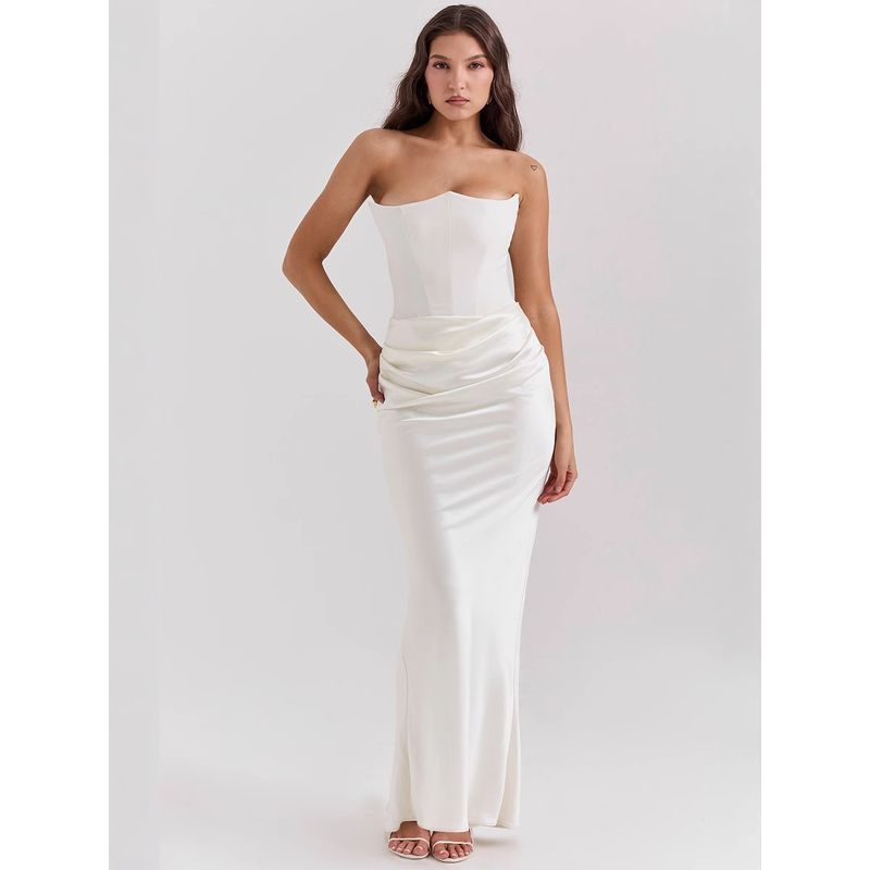Strapless Sexy Pleated Solid Color Dress Tube Top Sexy Pleated Dress