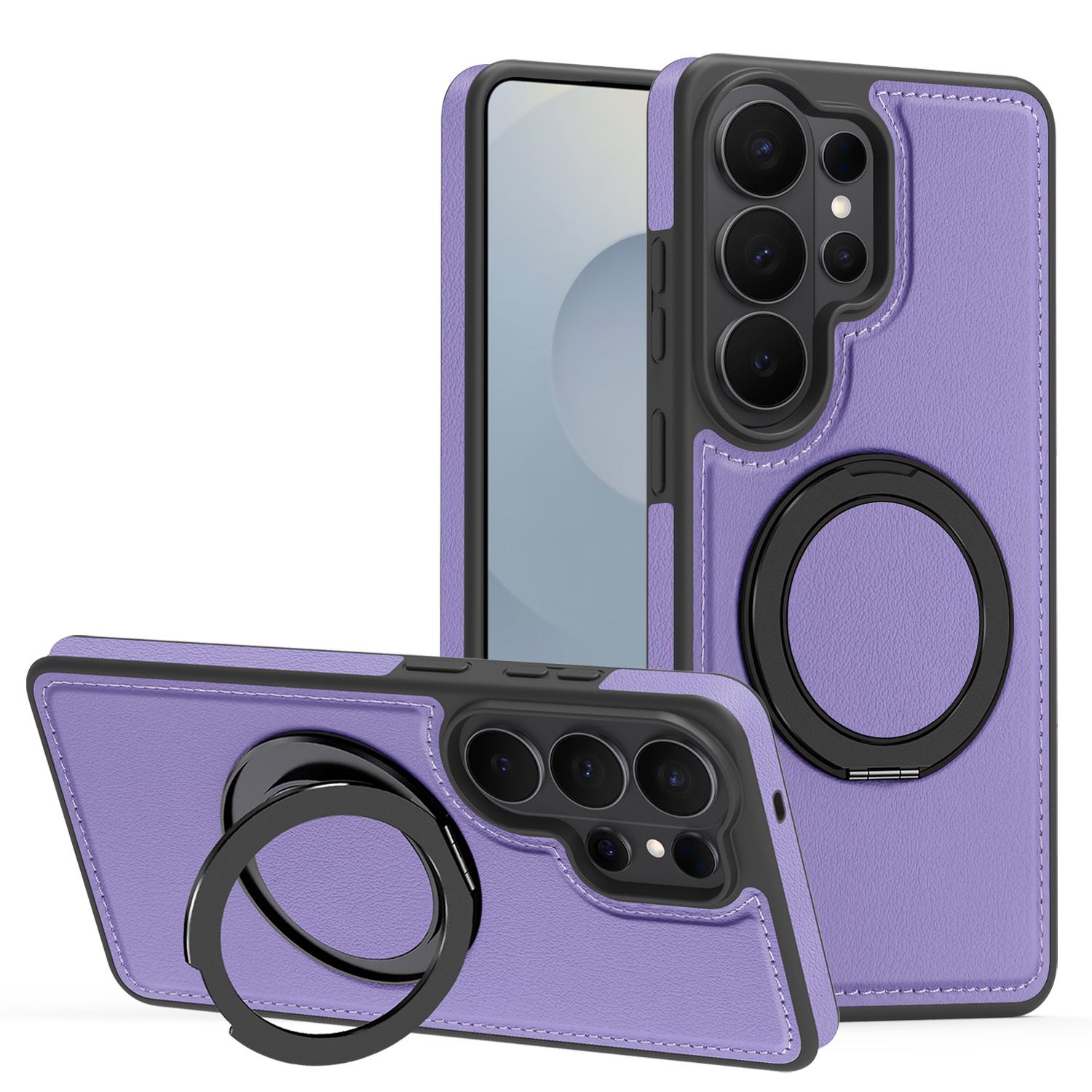 

For Samsung Galaxy S26 Ultra Magnetic Case with Ring Kickstand PU Leather Back Cover